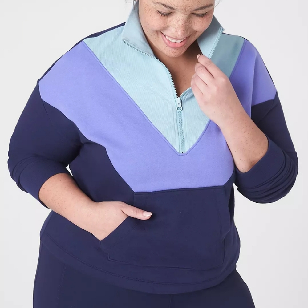 Livi for Lane Bryant Size 18/20 Colorblock Cropped Pullover 1/4 zip Top blue
